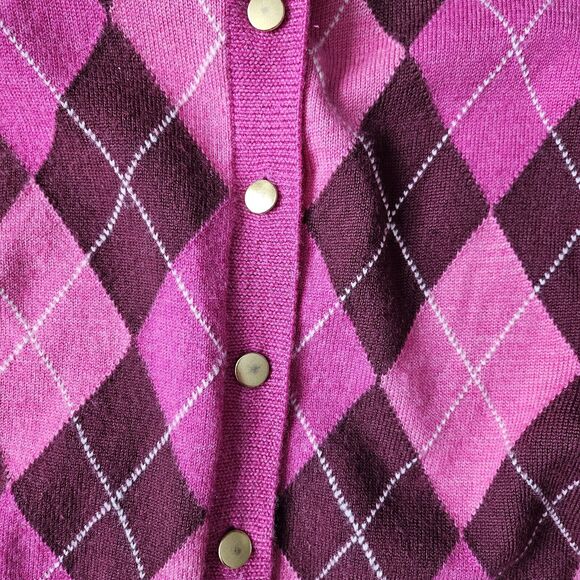 Talbots Pink Argyle Merino Wool Cardigan Sweater Small Petite Excellent - Picture 4 of 7